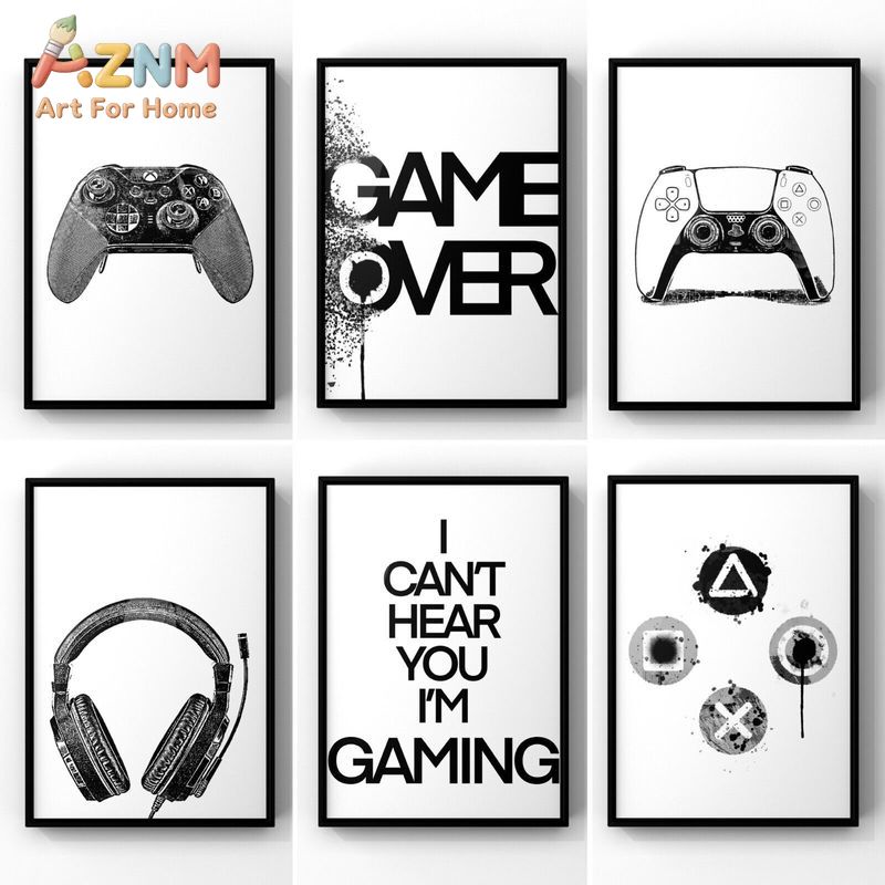 Gaming Accessories For Room - AZNM 블랙 화이트 게이밍 캔버스 벽